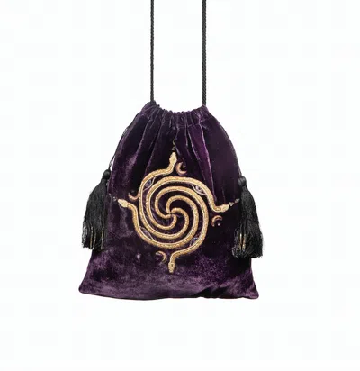 Hamoulet Amethyst Velvet Bucket Bag With Gold Embroidery And Tassels In Pattern