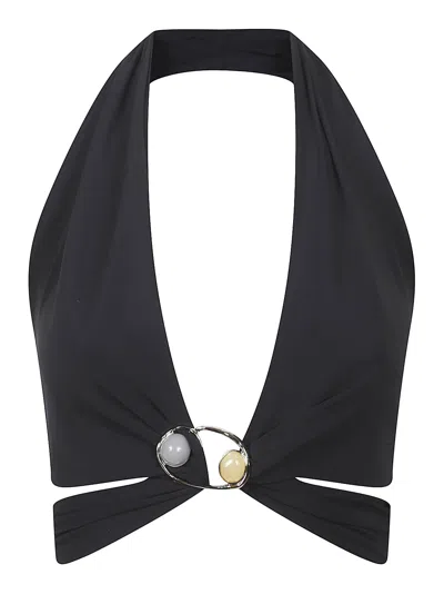 Hamoulet Deep V Neckline Halter Top With Statement Buckle In Black