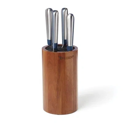 Hampton Forge Keen 5-piece Acacia Bristle Block Cutlery Set In Silver