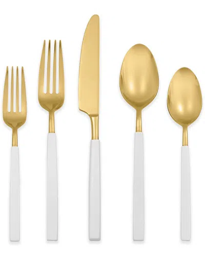 HAMPTON FORGE HAMPTON FORGE MARION WHITE ENAMEL & GOLD 18/10 5PC SET