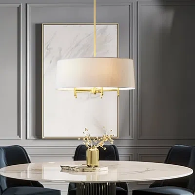 Hampton Hill Presidio 5-light Dimmable Chandelier With Drum-shaped Fabric Shade & Adjustable Height In Gold,white