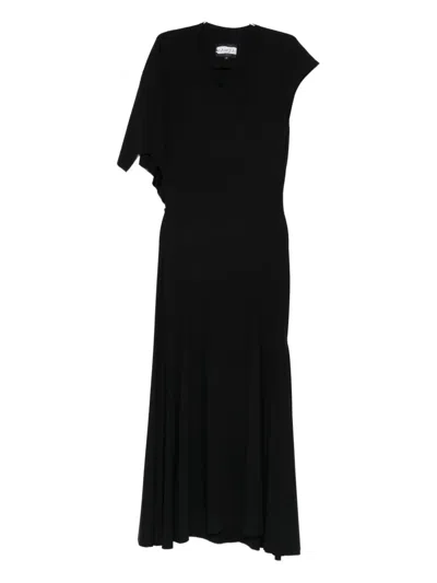 Hamza Asymmetric-neckline Flared Dress In Black