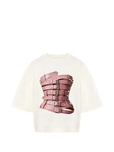 Hamza Corset-print Short-sleeve T-shirt In White
