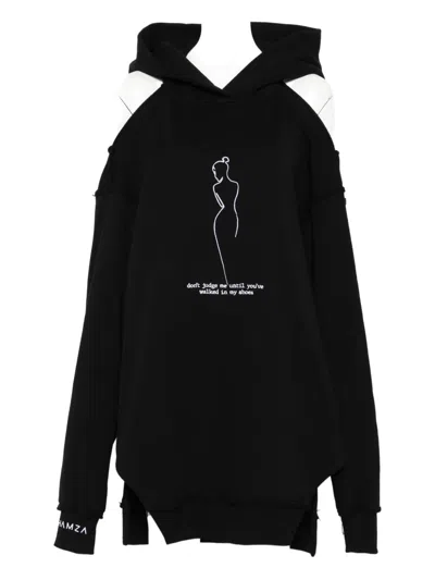 Hamza Cut-out Graphic Hoodie In Black