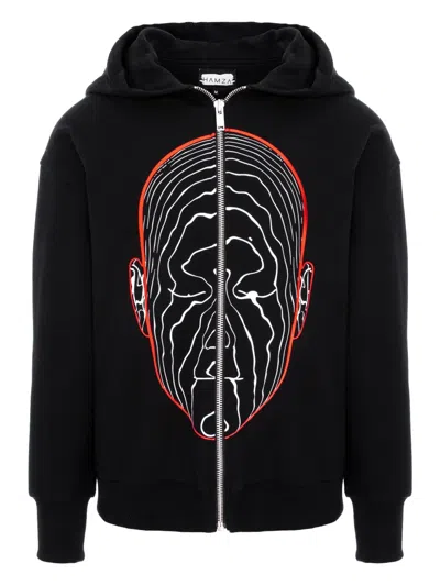Hamza Ego Graphic-print Zip Hoodie In Black