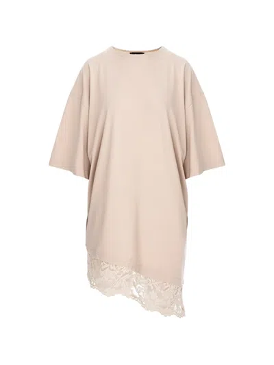Hamza Japan Lace-trim Asymmetric Dress In Neutral