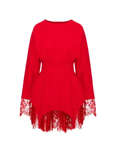 Hamza Kaya Lace Dress In Red