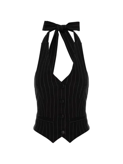 Hamza Kimi Striped Halterneck Vest In Black
