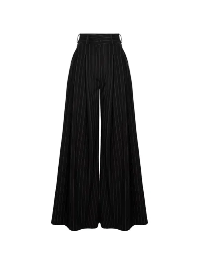 Hamza Kimi Striped Wide-leg Trousers In Black
