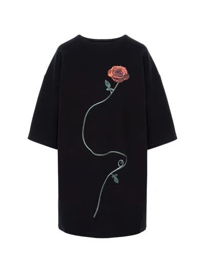 Hamza Kyoto Rose-print T-shirt Dress In Black