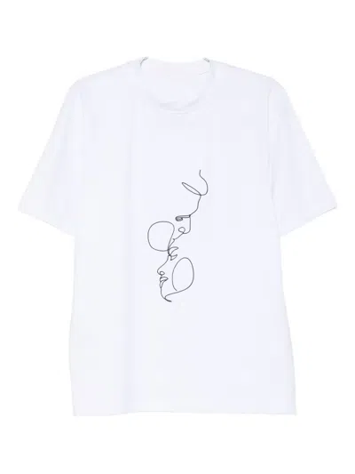 Hamza Line-art Print T-shirt In White