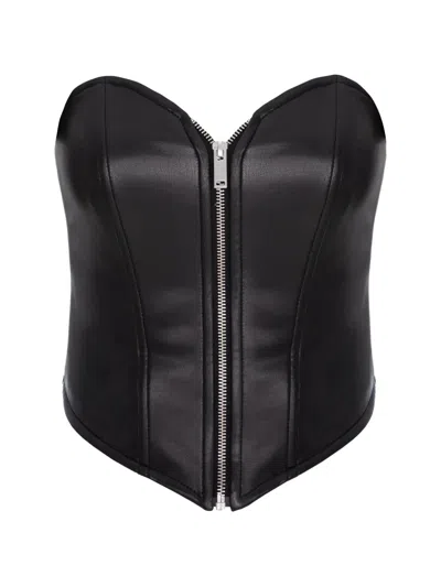 Hamza Maris Zip-up Corset Top In Black