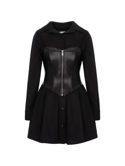 Hamza Maris Zip-up Leather Corset Dress In Black