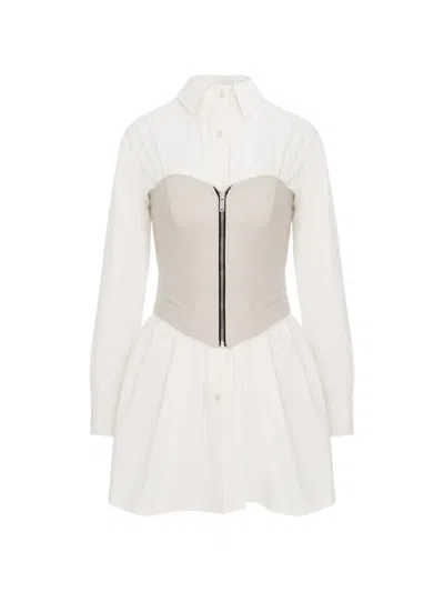 Hamza Maris Zip-up Leather Corset Dress In White
