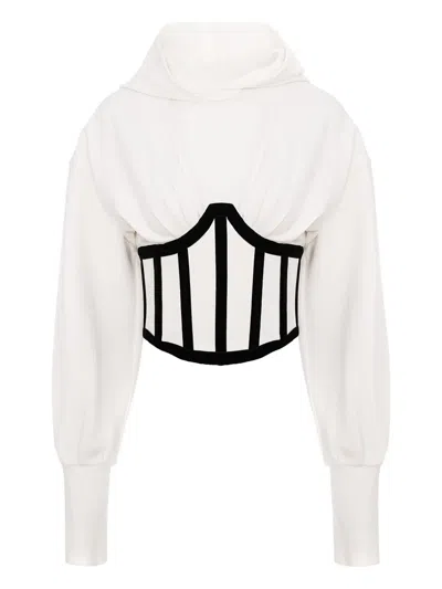 Hamza Marsilia Corset-detail Long-sleeve Hoodie In White