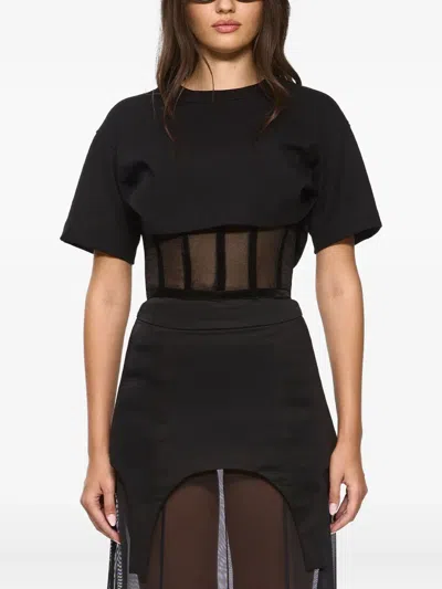 Hamza Organza Corset-detaill Short-sleeve T-shirt In Black