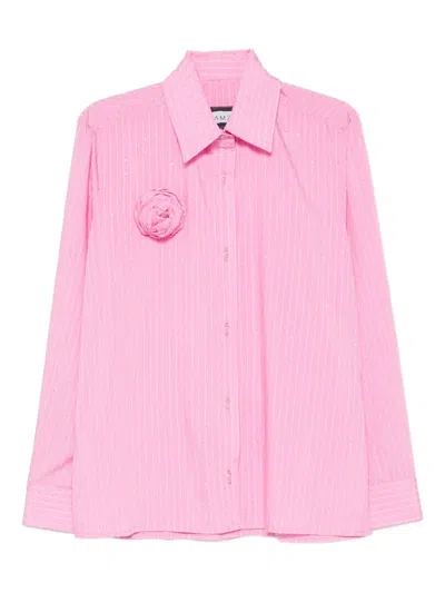 Hamza Rose-embellished Pinstripe Shirt In Pink