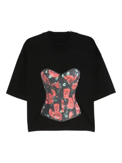 Hamza Rose-print Corset T-shirt In Black