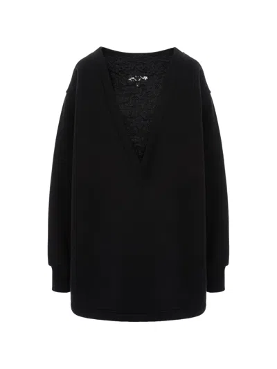 Hamza Sheer Lace-insert Fleece Dress In Black