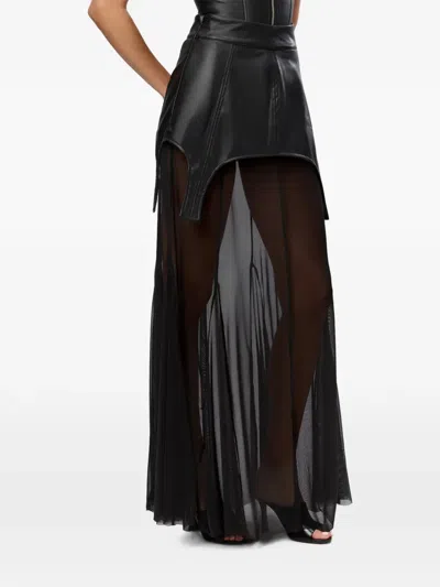 Hamza Siren Leather-panelled Skirt In Black