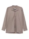 Hamza Thom Frayed-hem Collared Shirt In Brown