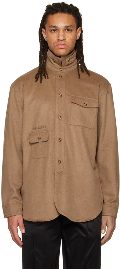 Han Kjobenhavn Embroidered-logo Long-sleeve Shirt In Brown Melange