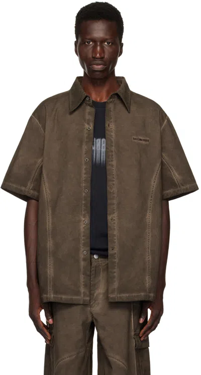 Han Kjobenhavn Brown Washed Loose Logo Denim Shirt In Dirty Tint