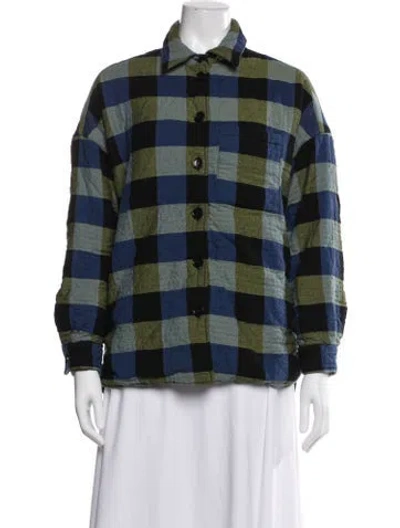 Pre-owned Han Kjobenhavn Plaid Print Utility Jacket In Green