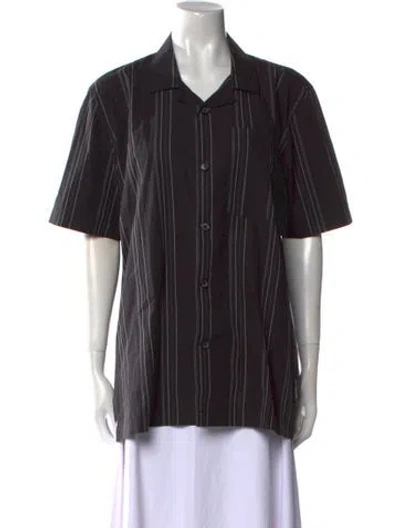 Pre-owned Han Kjobenhavn Striped Short Sleeve Button-up Top In Black