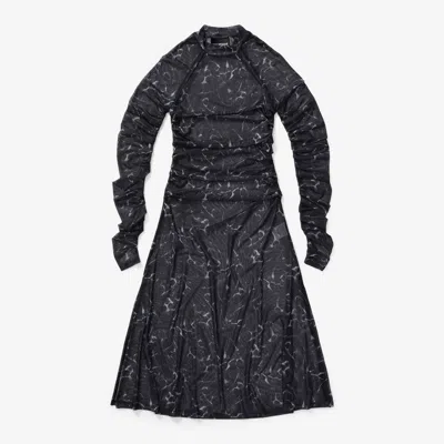 Han Kjobenhavn Wmns Printed Mesh Pleated Long Dress In Black