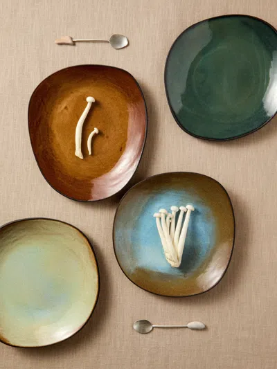 Hana Karim Studio Hand-built Stoneware Dinner Plates - 11in/28cm (set Of 4) In Multi