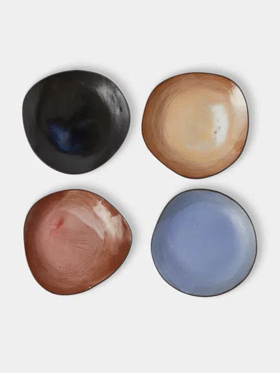 Hana Karim Studio Hand-built Stoneware Dinner Plates - 11in/28cm (set Of 4) In Multi