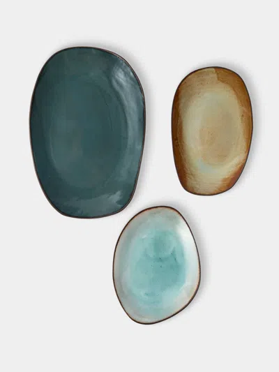 Hana Karim Studio Hand-built Stoneware Mixed Platters (set Of 3) In Multi