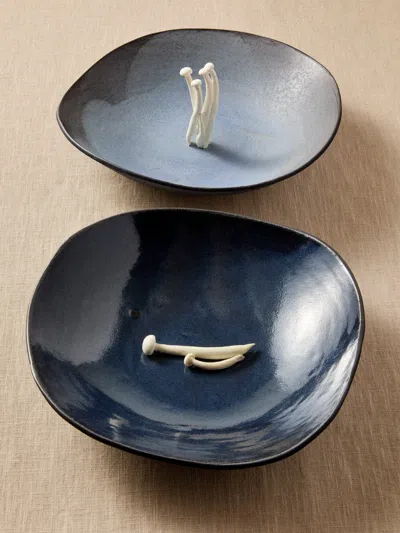 Hana Karim Studio Hand-built Stoneware Salad Bowls (set Of 2) In Blue