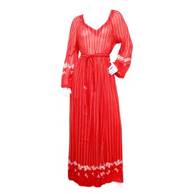 Pre-owned Hanae Mori 1970s Red & White Striped Maxi Dress With Butterfly Print