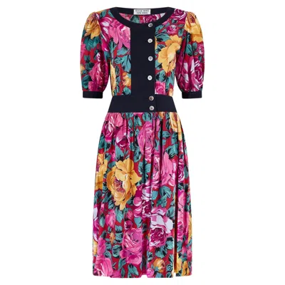 Pre-owned Hanae Mori 1980s  Cotton Floral Midi-dress In Pink