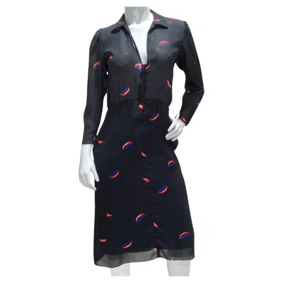 Pre-owned Hanae Mori 1980s Lips Print Dress In Black