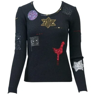 Pre-owned Hanae Mori Decorated Pullover Sweater In Black