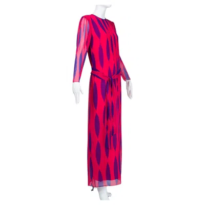 Pre-owned Hanae Mori Fuchsia And Purple Pop Art Ink Blot Column Gown - M, 1980s
