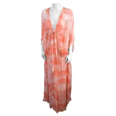 Pre-owned Hanae Mori Haute Couture Chiffon Caftan Gown In Sand
