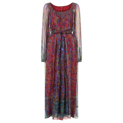 Pre-owned Hanae Mori Haute Couture Printed Silk Chiffon Dress In Brown