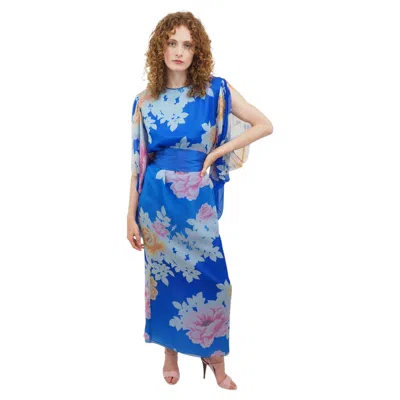 Pre-owned Hanae Mori Silk Kimono Sleeve Dress In Gray