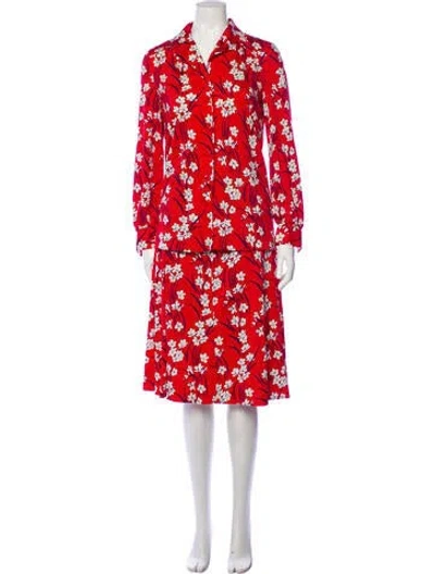 Pre-owned Hanae Mori Vintage 1970's Skirt Set In Red