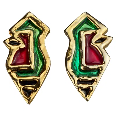 Pre-owned Hanae Mori Vintage Massive  Paris By Billy Boy Enamel Picasso Figural Earrings In Multi