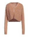 Hanami D'or Woman Cardigan Camel Size M Acrylic, Polyimide, Mohair Wool, Wool In Beige