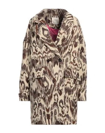 Hanami D'or Woman Coat Beige Size 6 Polyester, Acrylic, Metallic Fiber, Polyamide