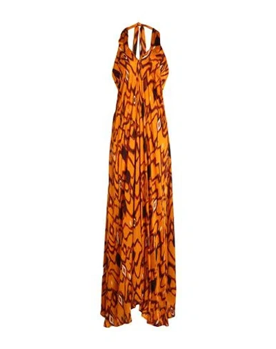 Hanami D'or Woman Maxi Dress Orange Size 8 Viscose, Silk