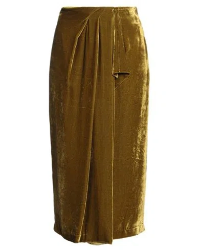 Hanami D'or Woman Midi Skirt Military Green Size 8 Viscose, Silk In Green