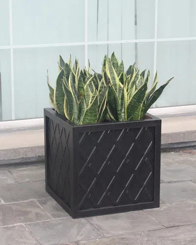 Hanamint Lattice Outdoor 18" Small Square Planter Box In Terra Mist