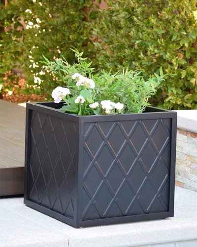 Hanamint Lattice Outdoor 24" Large Square Planter Box In Terra Mist